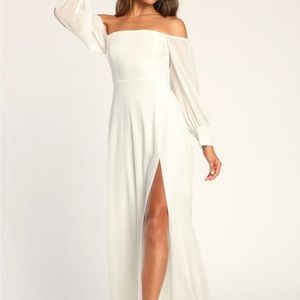 Lulu’s Feel the Romance White Off the Shoulder Maxi Dress